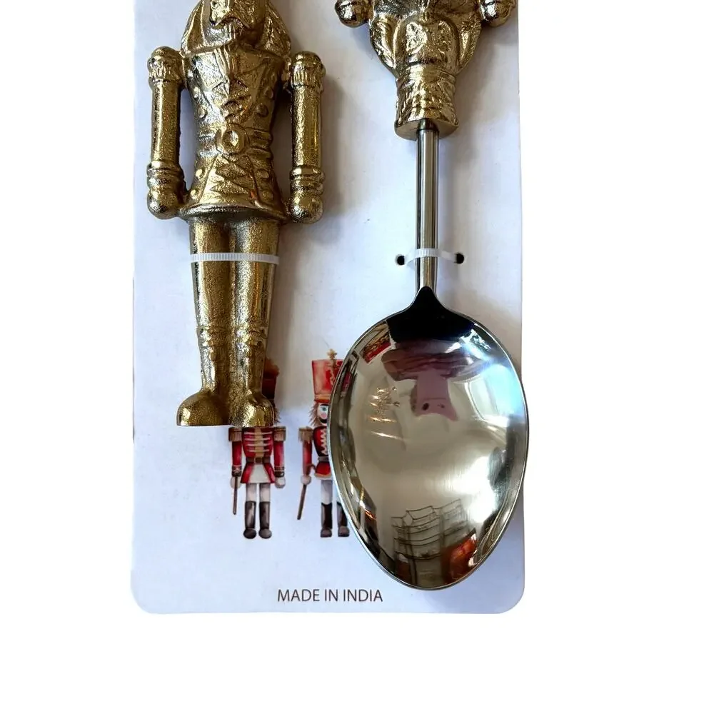 2pc NUTCRACKER Salad Servers 12.5in Gold Christmas Holiday Hosting New